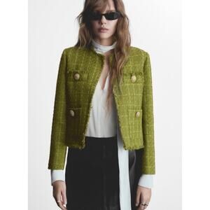 Mango Tweed Jacket with Jewel Buttons Green women's S Classic